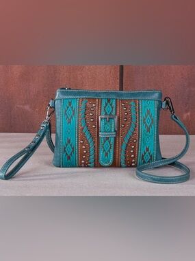 Montana West Turquoise and Brown Southwestern Crossbody Wristlet